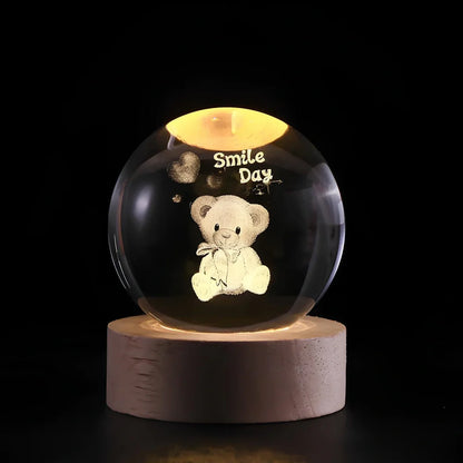 Lámpara de mesa LED con bola de cristal nocturna y grabado 3D de planeta