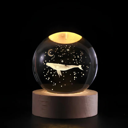 Lámpara de mesa LED con bola de cristal nocturna y grabado 3D de planeta