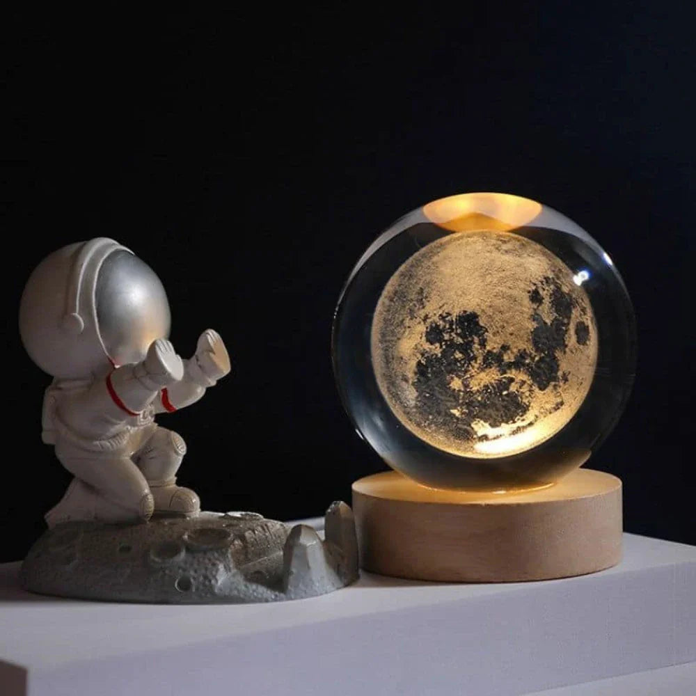 Lámpara de mesa LED con bola de cristal nocturna y grabado 3D de planeta