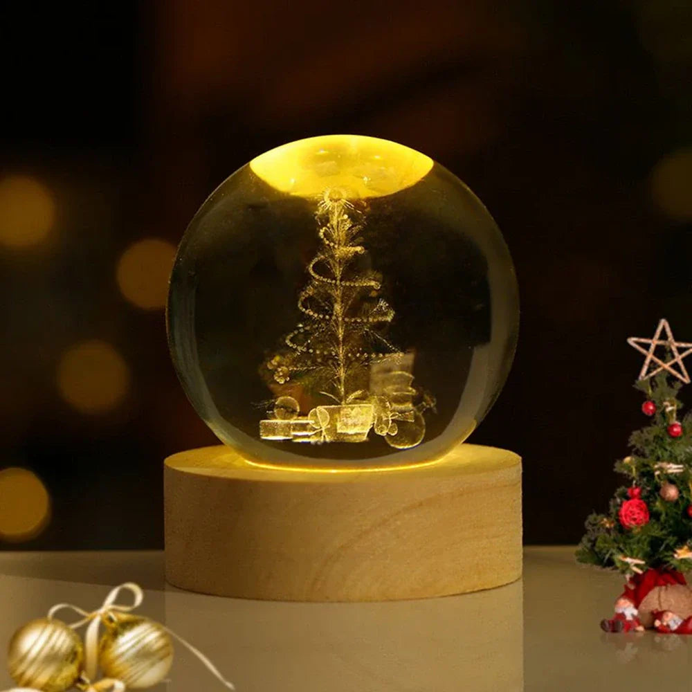 Lámpara de mesa LED con bola de cristal nocturna y grabado 3D de planeta