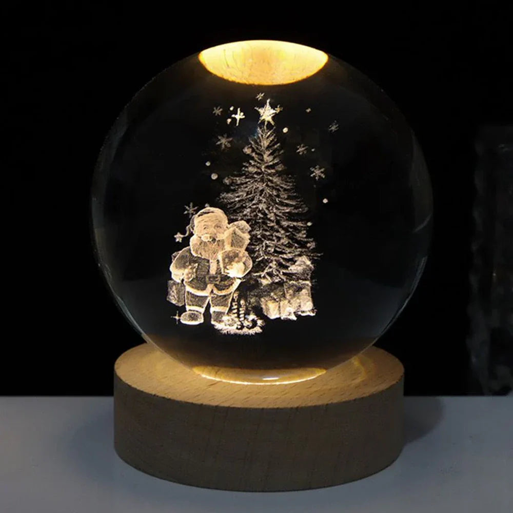 Lámpara de mesa LED con bola de cristal nocturna y grabado 3D de planeta