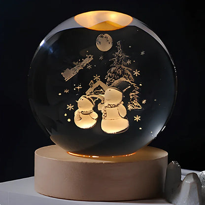 Lámpara de mesa LED con bola de cristal nocturna y grabado 3D de planeta