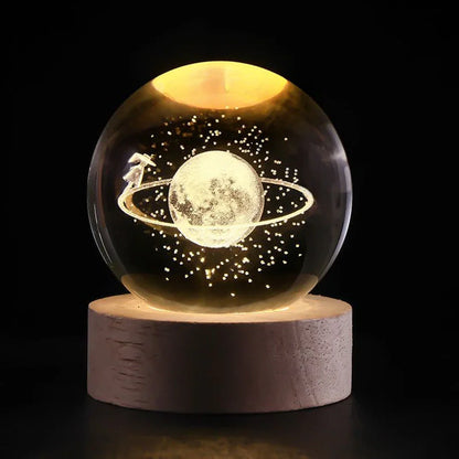 Lámpara de mesa LED con bola de cristal nocturna y grabado 3D de planeta