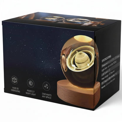 Lámpara de mesa LED con bola de cristal nocturna y grabado 3D de planeta