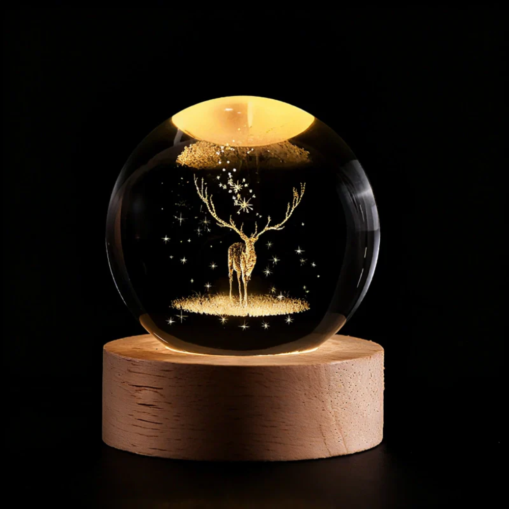 Lámpara de mesa LED con bola de cristal nocturna y grabado 3D de planeta