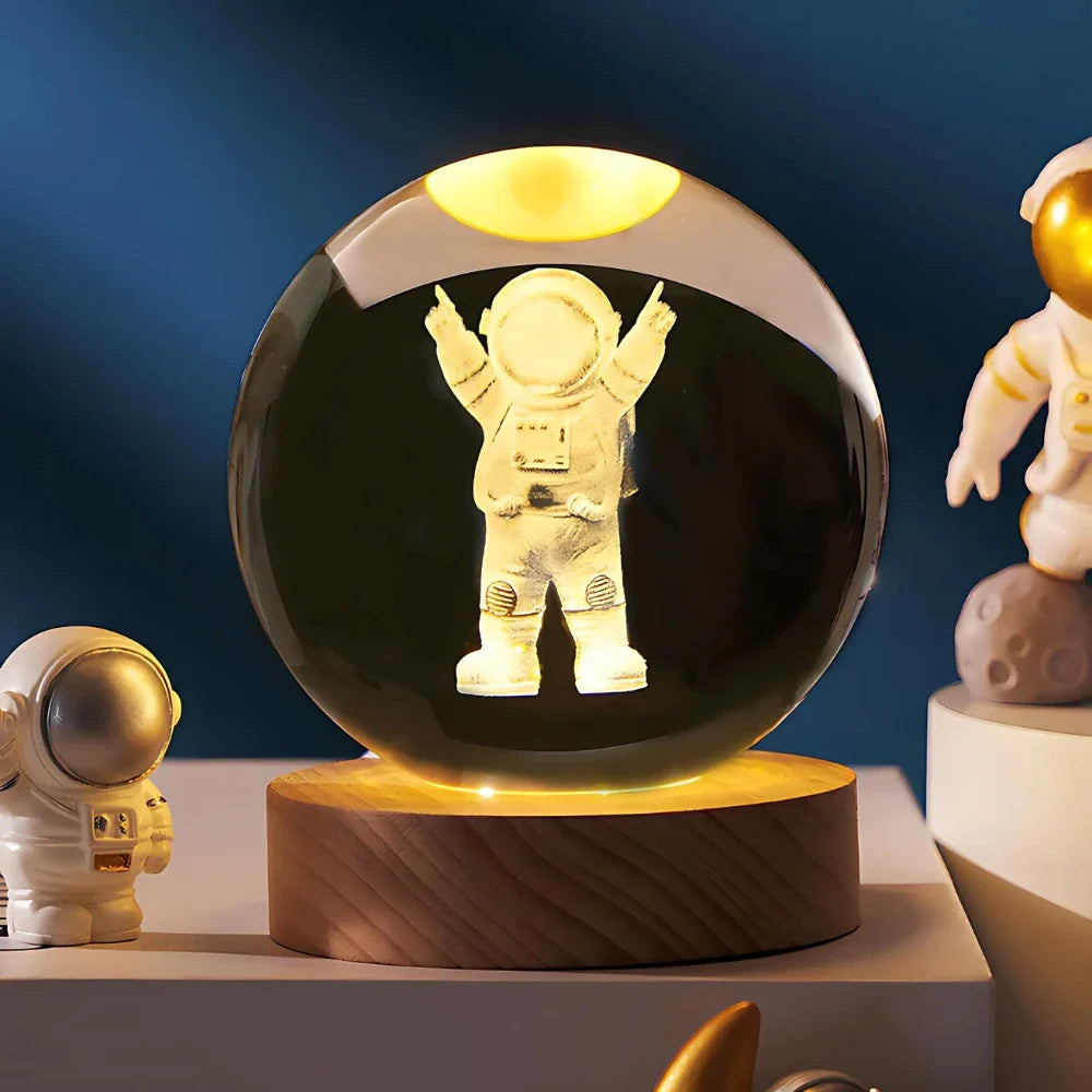 Lámpara de mesa LED con bola de cristal nocturna y grabado 3D de planeta