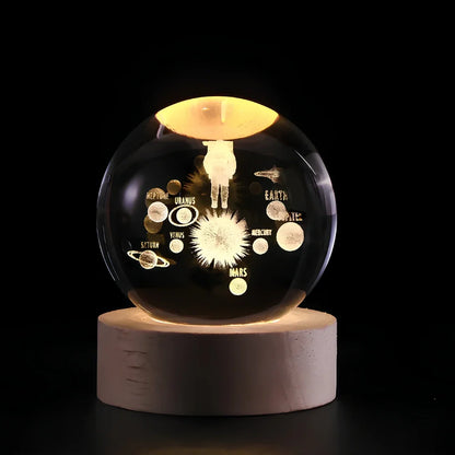 Lámpara de mesa LED con bola de cristal nocturna y grabado 3D de planeta
