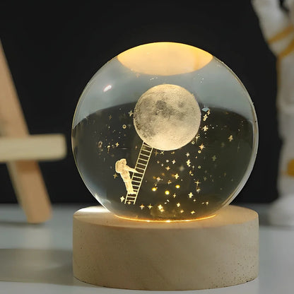 Lámpara de mesa LED con bola de cristal nocturna y grabado 3D de planeta