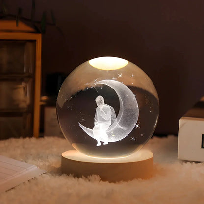 Lámpara de mesa LED con bola de cristal nocturna y grabado 3D de planeta