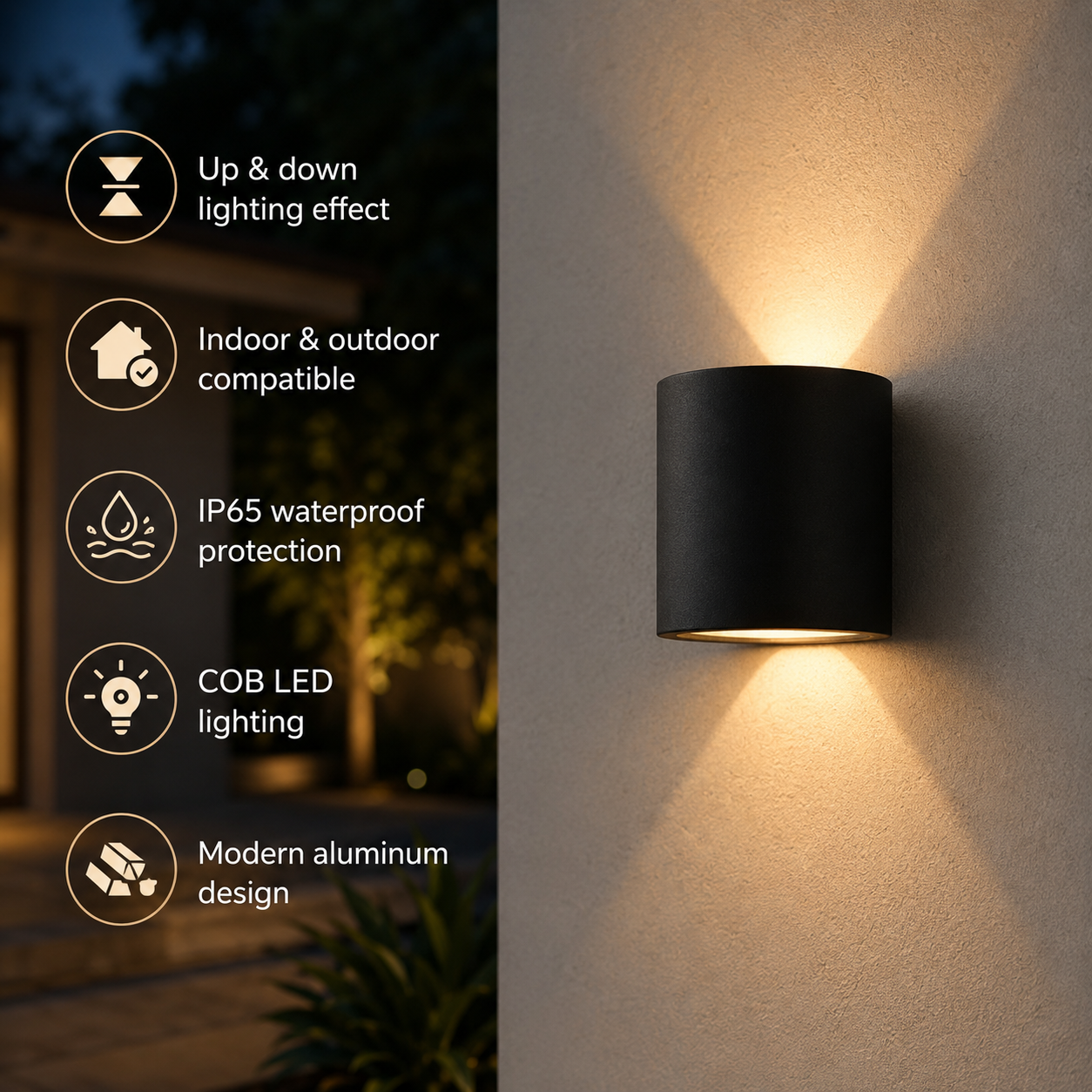 Luz de Parede Moderna LED Direcionada para Cima e para Baixo Interior Exterior