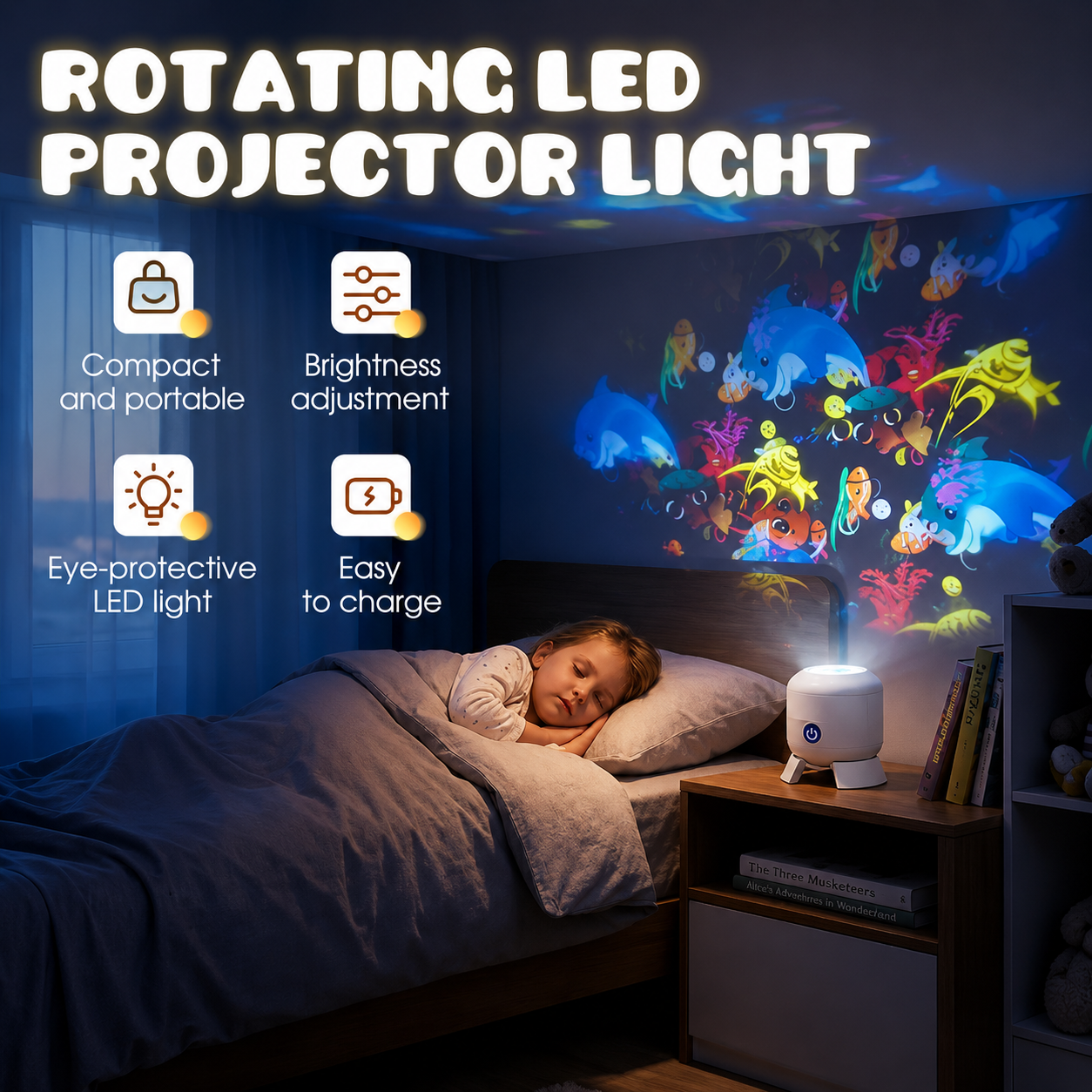 Nattelysprojektor Roterende Ocean Rumlampe