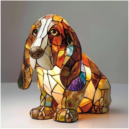 Table Lamp Stained Glass Dog Animal Light Bedroom Desk