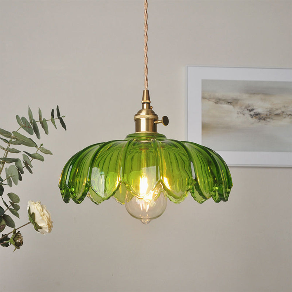 Vintage Flower Pendant Lamp | Coloured Glass Hanging Light