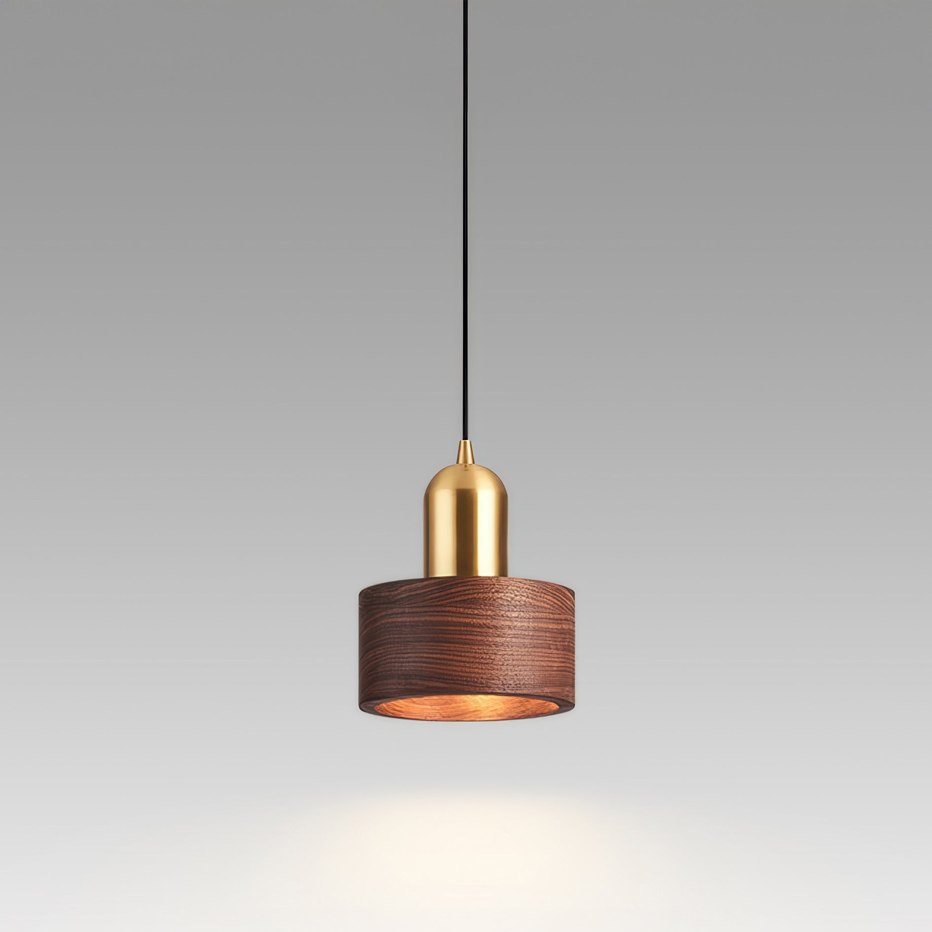 Cylinder Pendant Light | Japanese-Style Walnut & Brass Hanging Lamp
