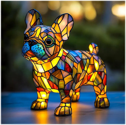 Lampă de masă decorativă cu figurină de câine din rășină, lumină de accent