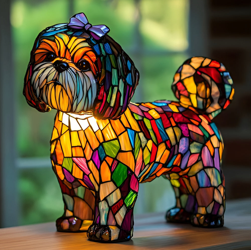 Table Lamp Stained Glass Dog Style Animal Decor Light