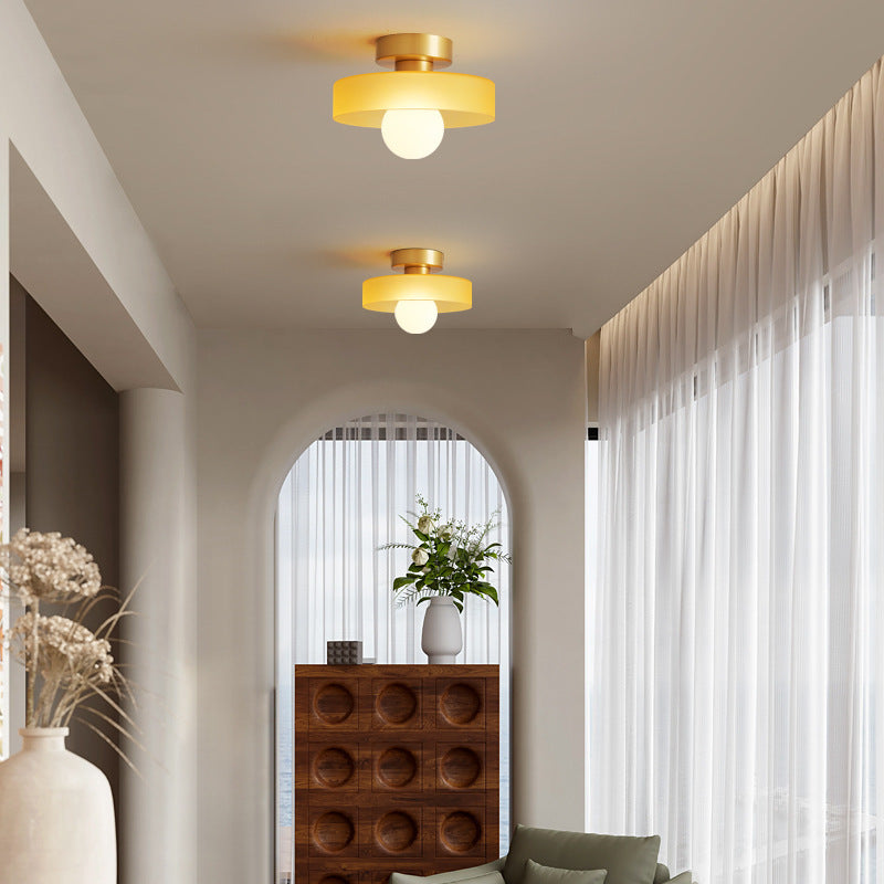 French Bauhaus Ceiling Lamp | Minimalist Brass & Glass Light