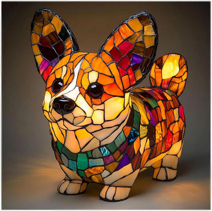 Lampă de masă decorativă cu figurină de câine din rășină, lumină de accent