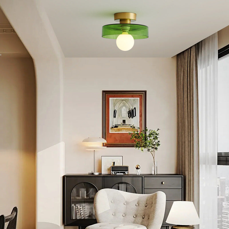French Bauhaus Ceiling Lamp | Minimalist Brass & Glass Light