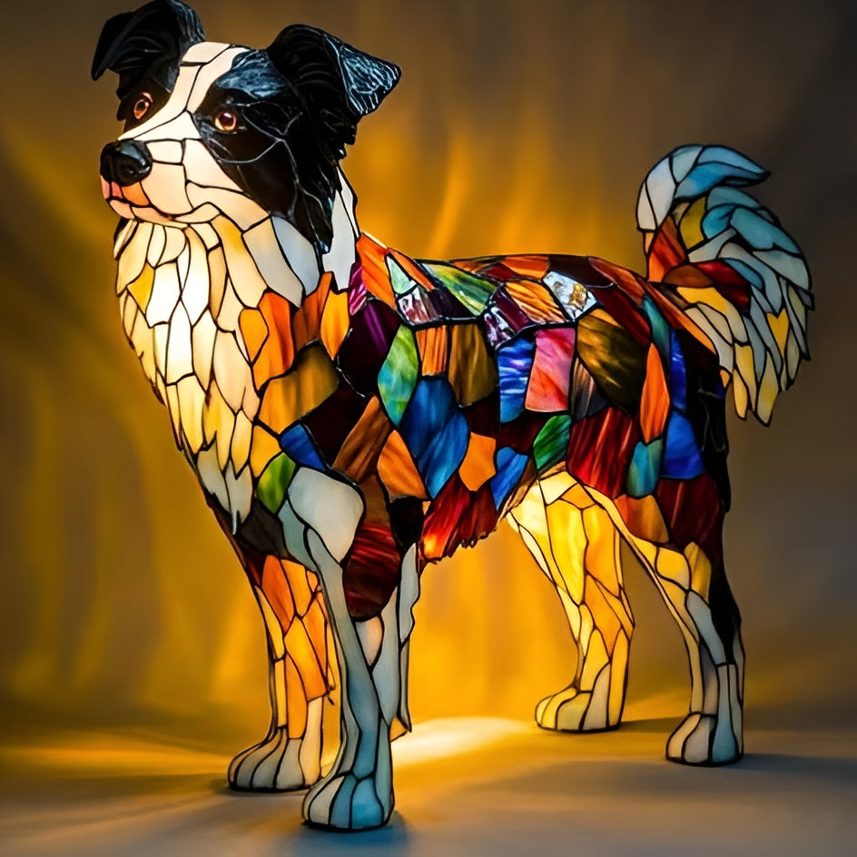 Table Lamp Stained Glass Dog Style Animal Decor Light