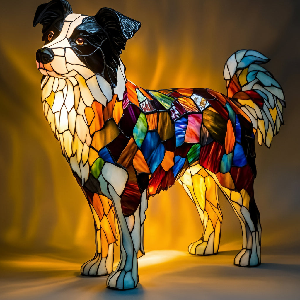 Table Lamp Stained Glass Dog Animal Light Bedroom Desk