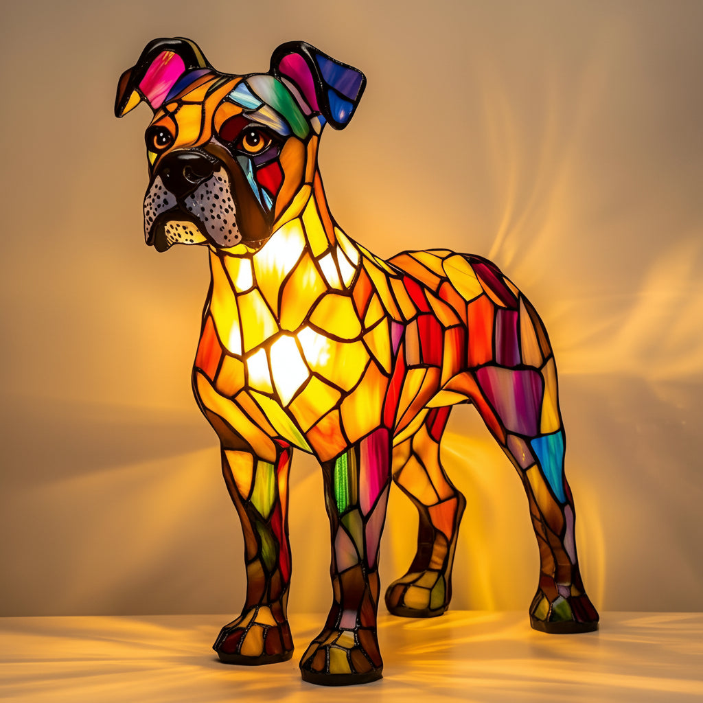 Table Lamp Stained Glass Dog Animal Light Bedroom Desk