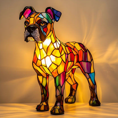 Table Lamp Stained Glass Dog Animal Light Bedroom Desk