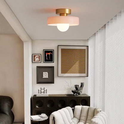French Bauhaus Ceiling Lamp | Minimalist Brass & Glass Light