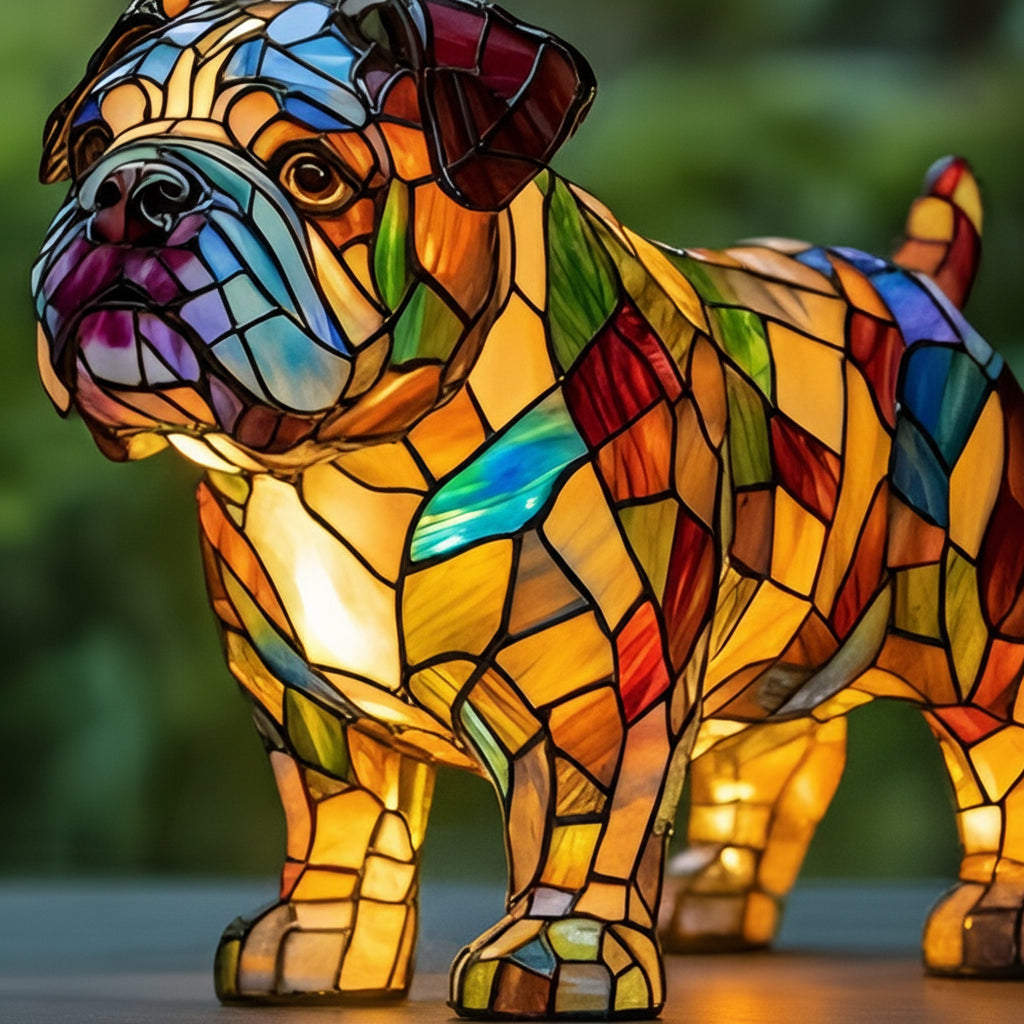 Table Lamp Stained Glass Dog Animal Light Bedroom Desk