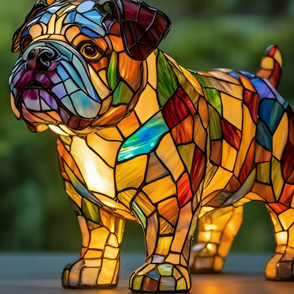 Table Lamp Stained Glass Dog Animal Light Bedroom Desk