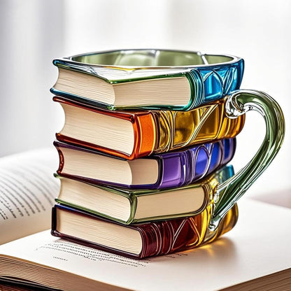 Coffee Mug Glass Book Design 3D Style Literary Gift Cup