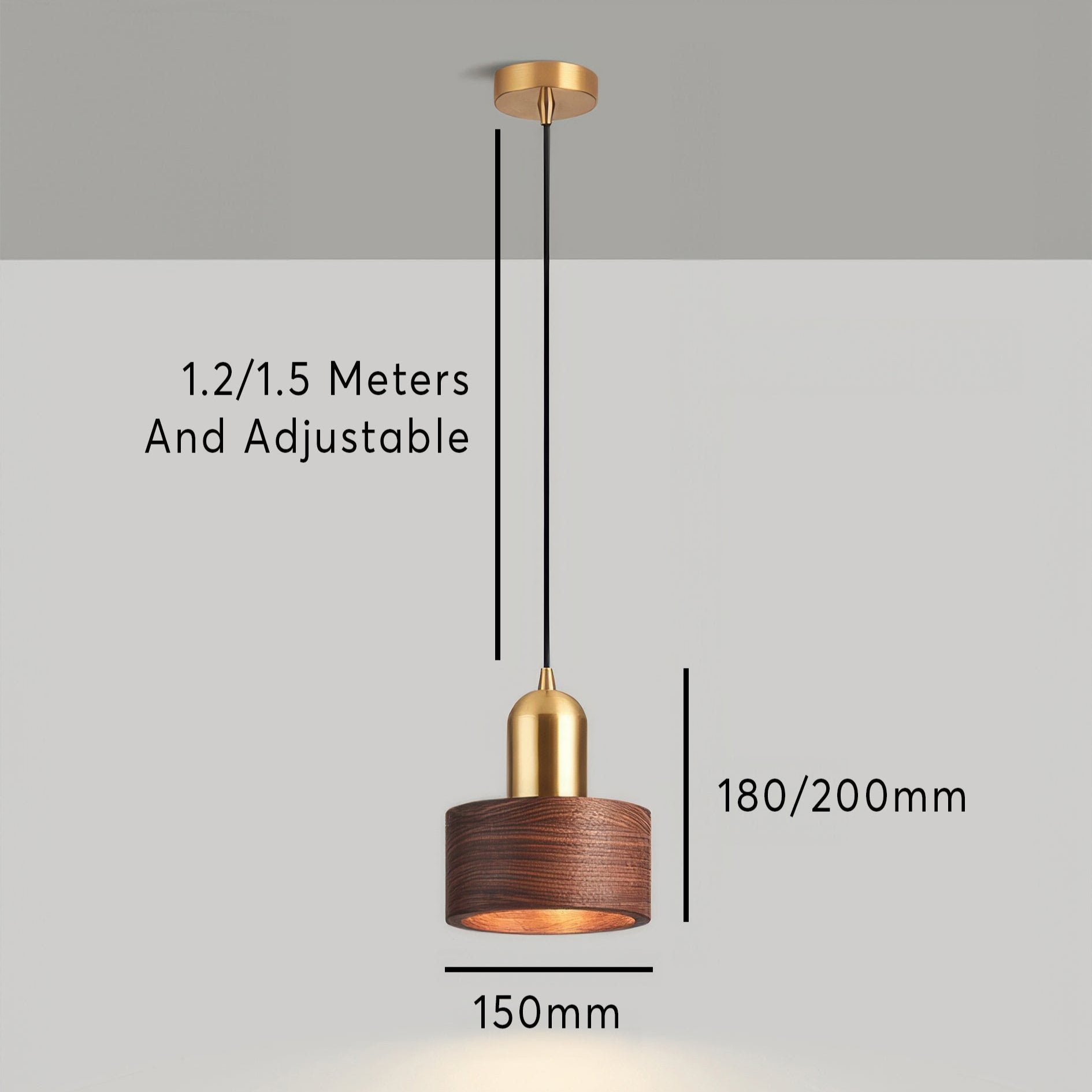 Cylinder Pendant Light | Japanese-Style Walnut & Brass Hanging Lamp