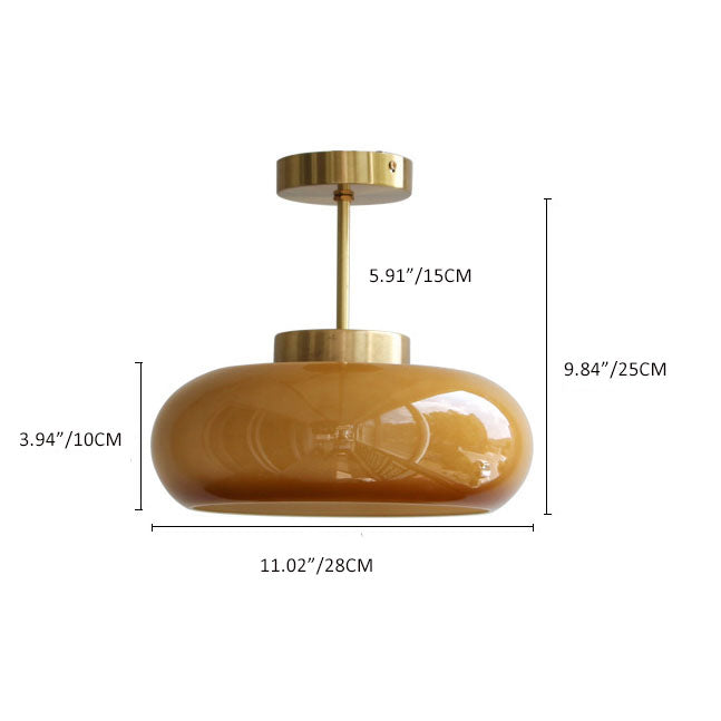 Vintage Brass Yellow Glass Ceiling Light | Semi-Flush Mount