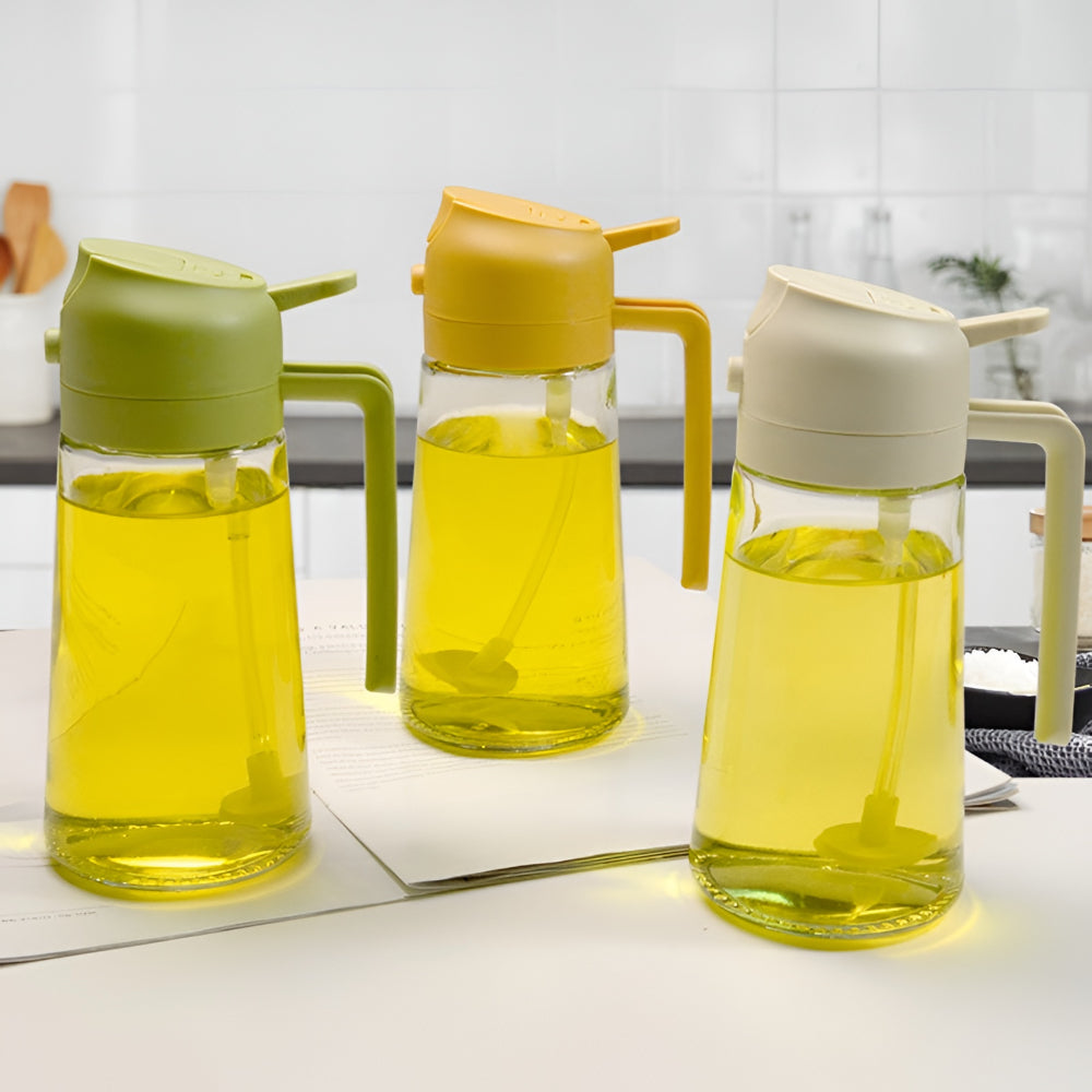 Aceitera de vidrio con pulverizador recargable para cocina
