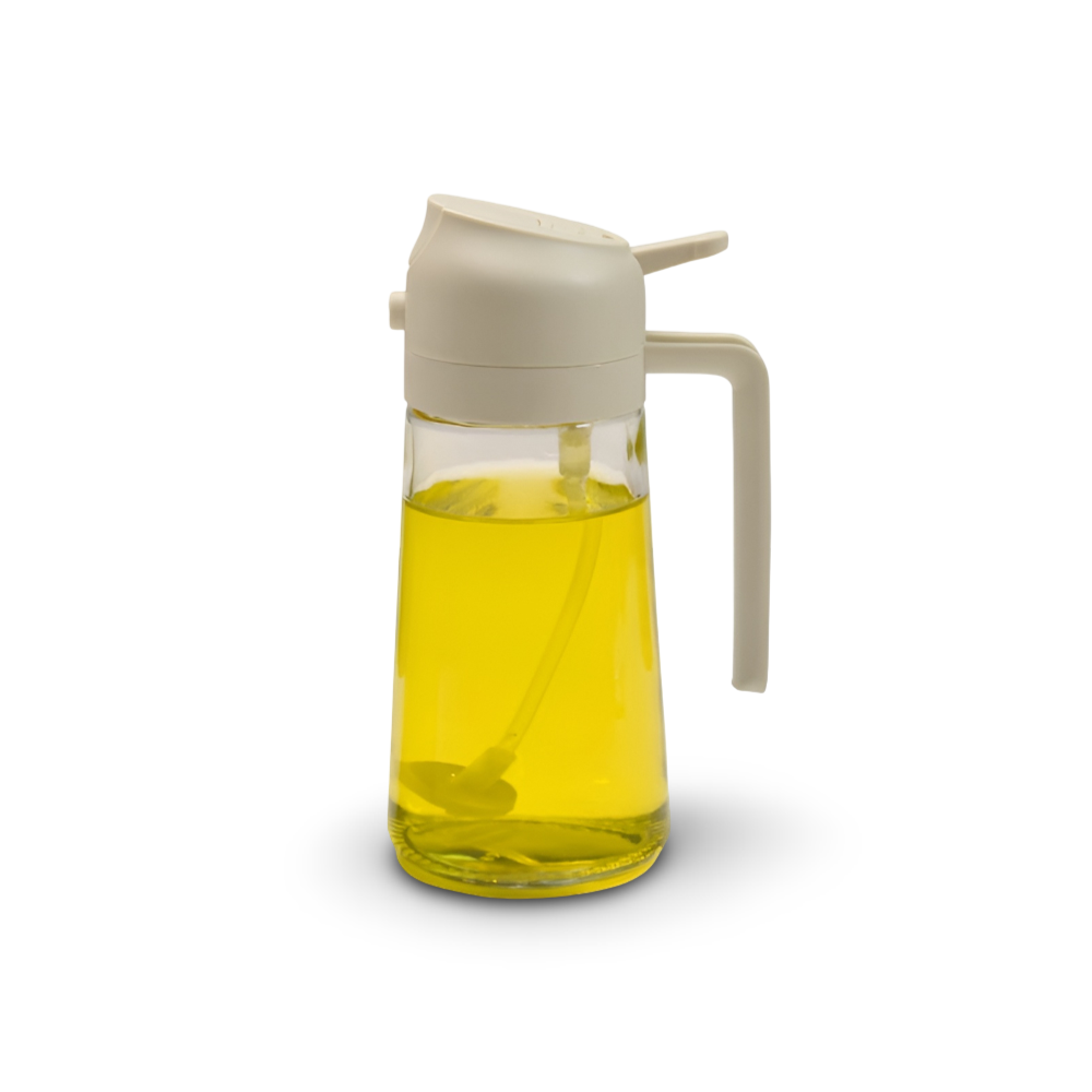 Aceitera de vidrio con pulverizador recargable para cocina