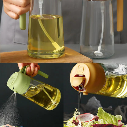 Aceitera de vidrio con pulverizador recargable para cocina