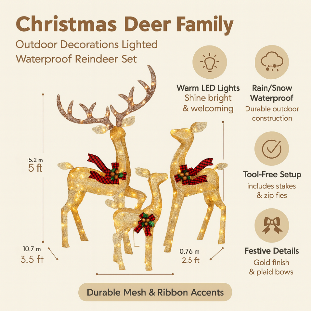 Outdoor Christmas Decorations Lighted Reindeer Family Garden Decor 1