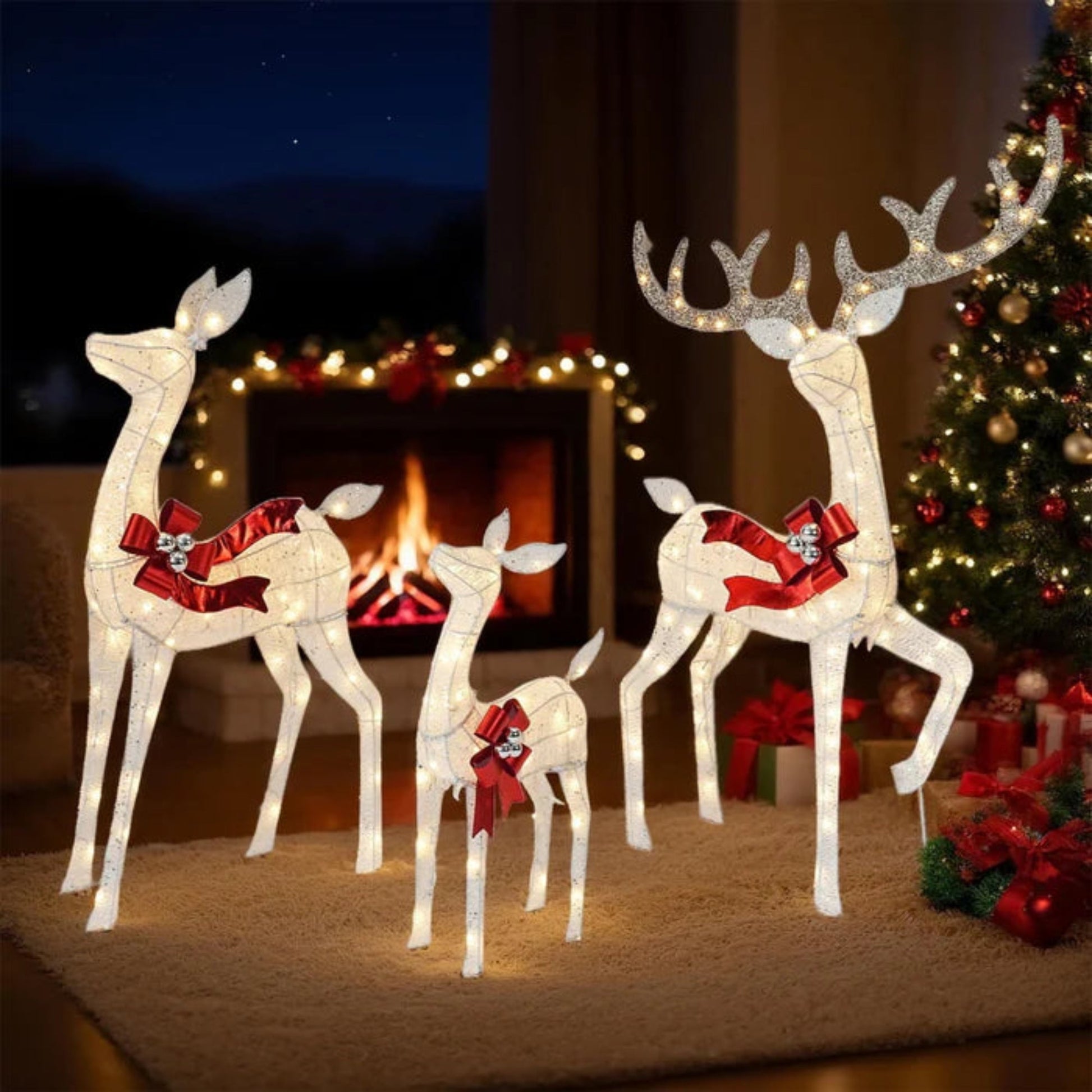 Outdoor Christmas Decorations Lighted Reindeer Family Garden Decor 6
