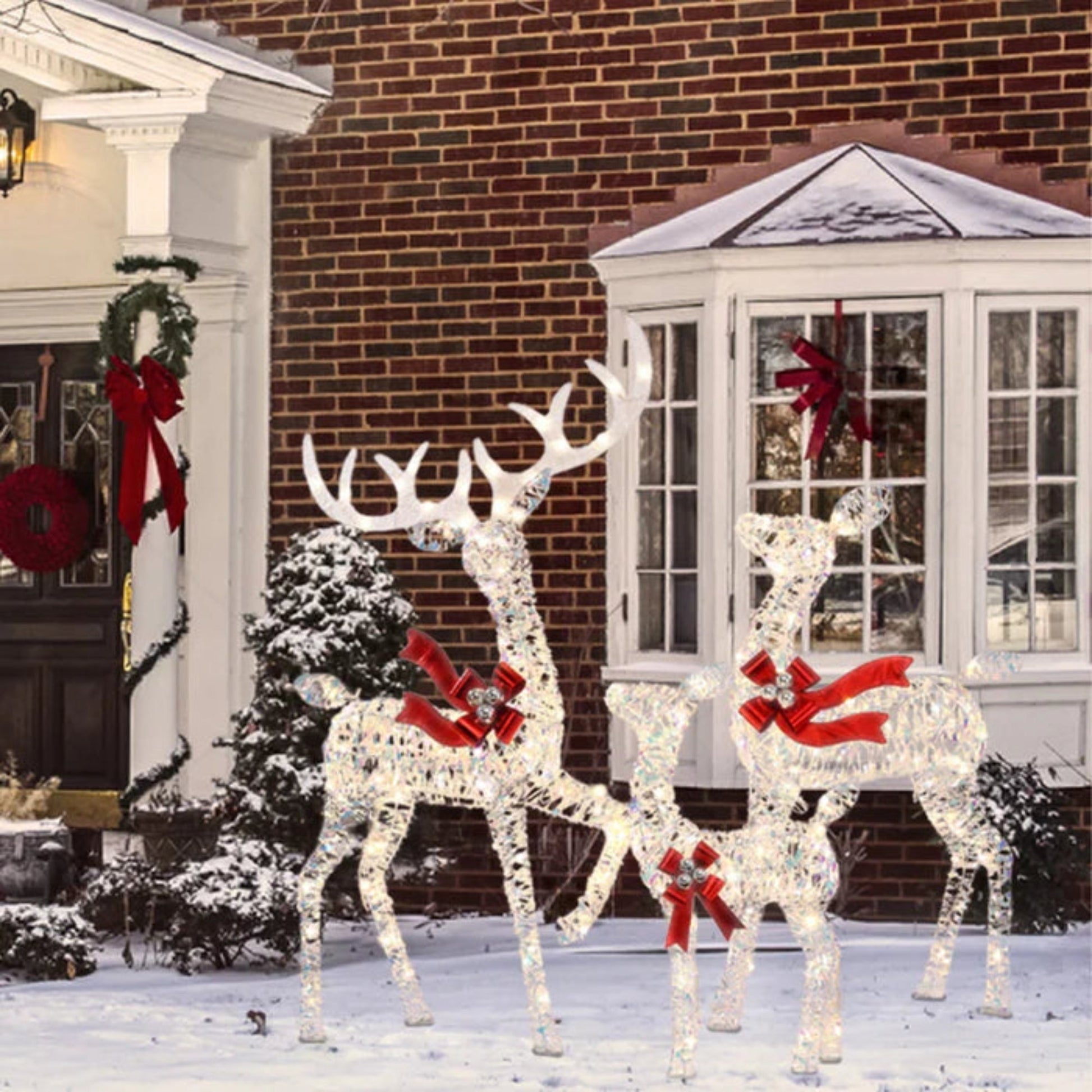 Outdoor Christmas Decorations Lighted Reindeer Family Garden Decor 7