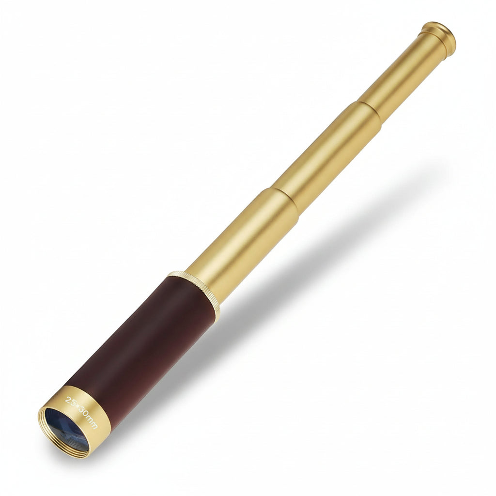 Monocular Telescope Compact Brass Leather Handheld Zoom Scope