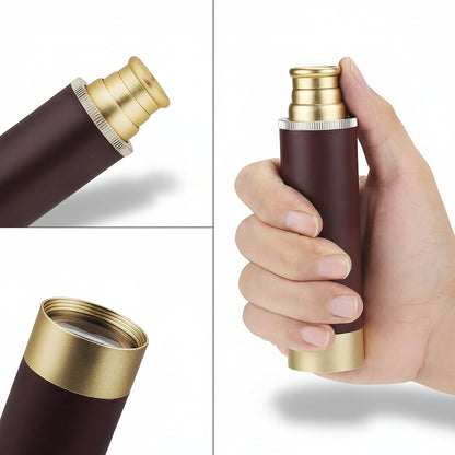 Monocular Telescope Compact Brass Leather Handheld Zoom Scope