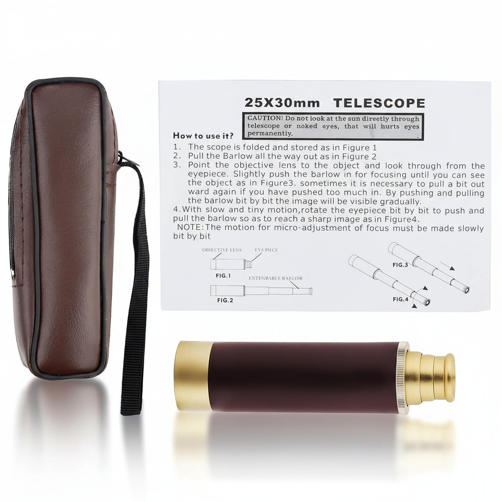 Monocular Telescope Compact Brass Leather Handheld Zoom Scope