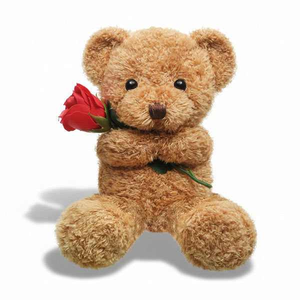 Oso de peluche para San Valentín, suave, con rosa, regalo de animal de peluche