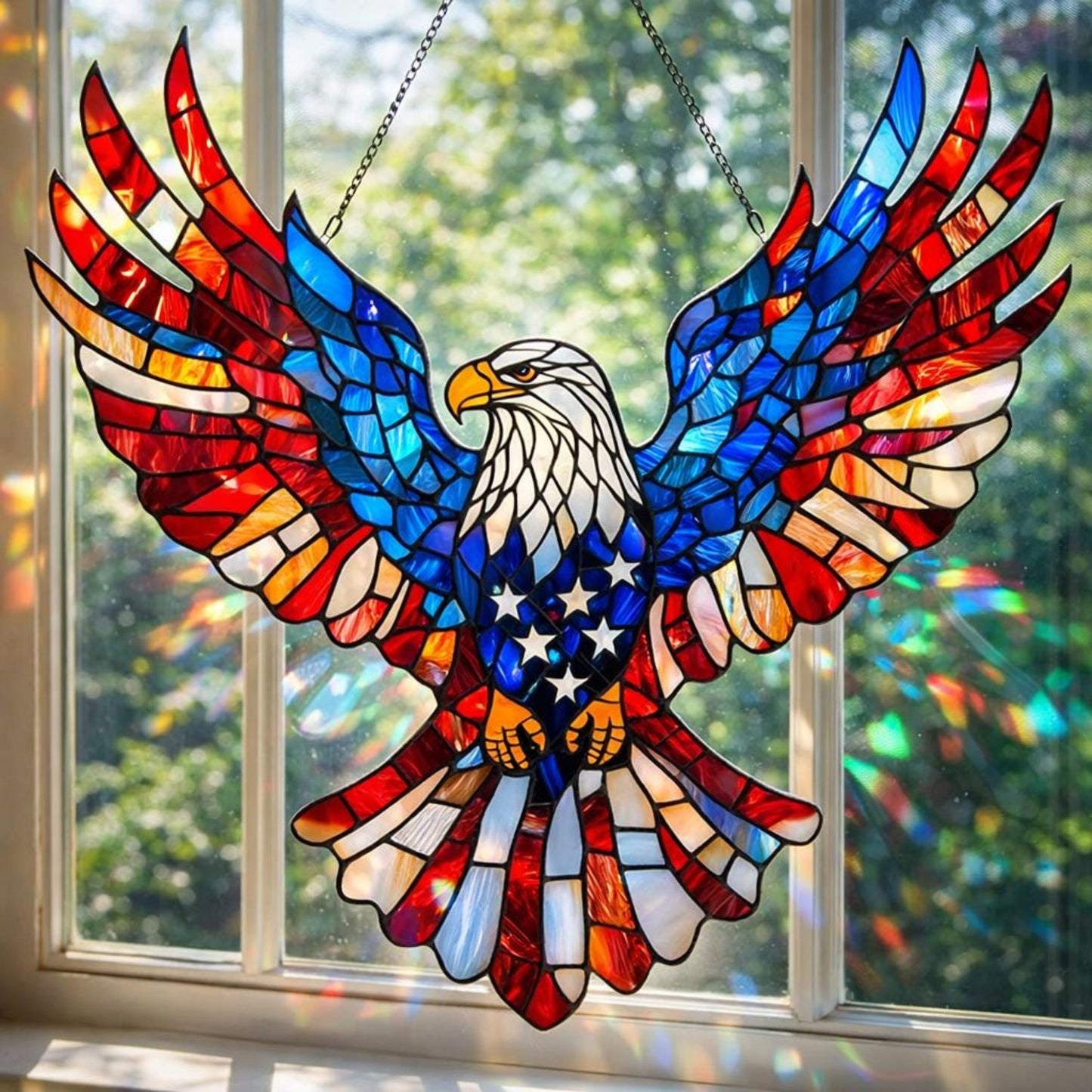 Decorazione da parete aquila patriottica in vetro colorato per finestre