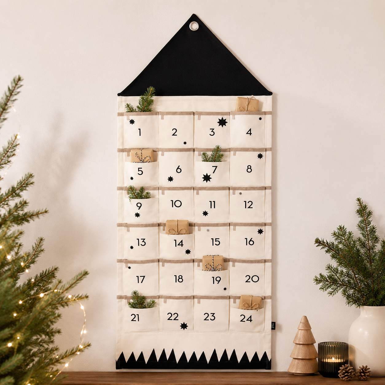 Personalisiertes Stoffdesign für einen Weihnachts-Countdown-Kalender