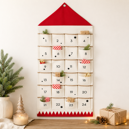 Personalisiertes Stoffdesign für einen Weihnachts-Countdown-Kalender