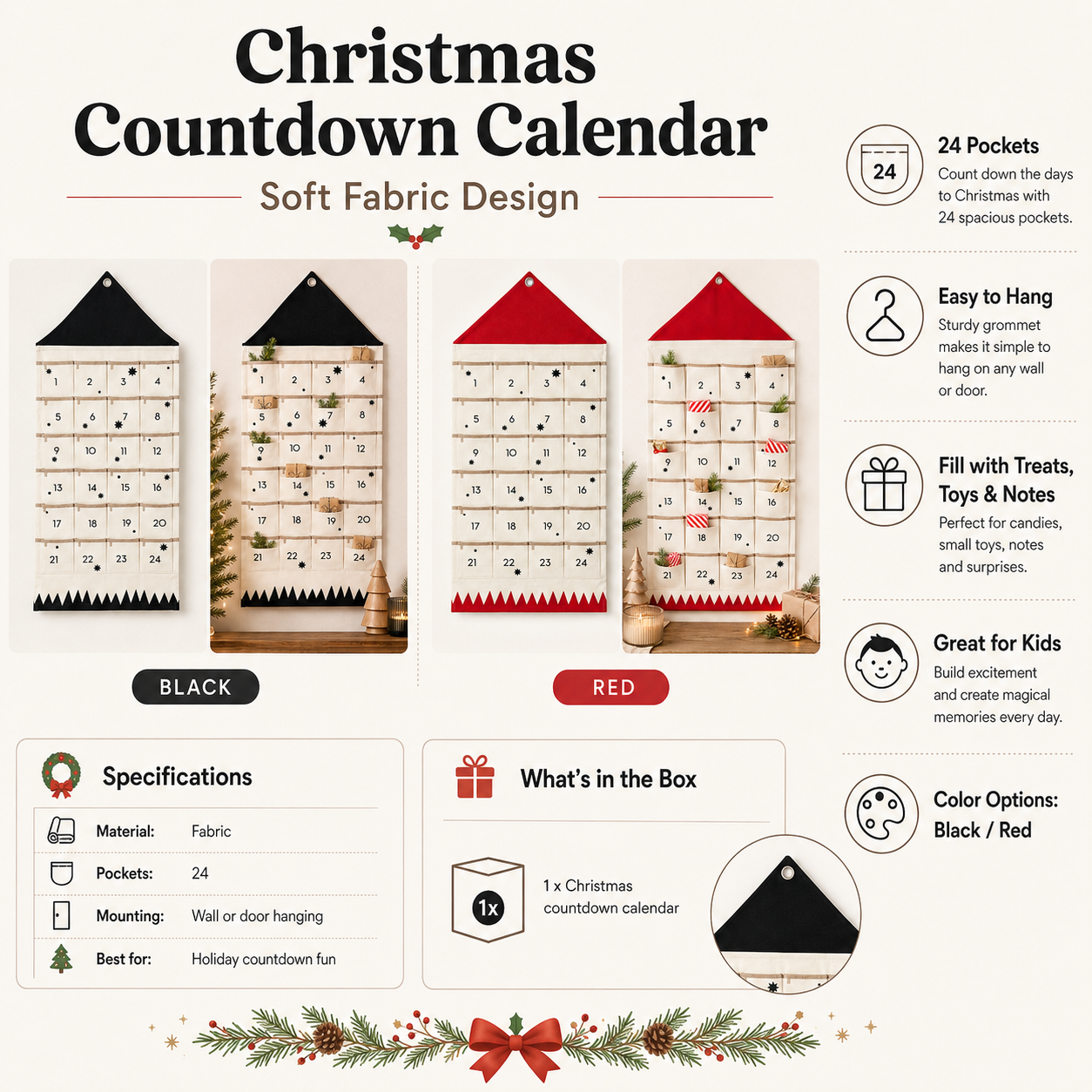 Personalisiertes Stoffdesign für einen Weihnachts-Countdown-Kalender