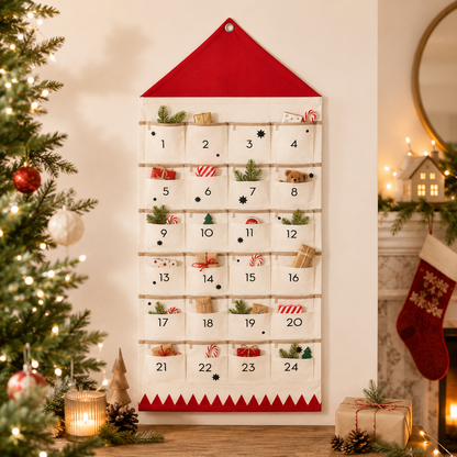 Personalisiertes Stoffdesign für einen Weihnachts-Countdown-Kalender