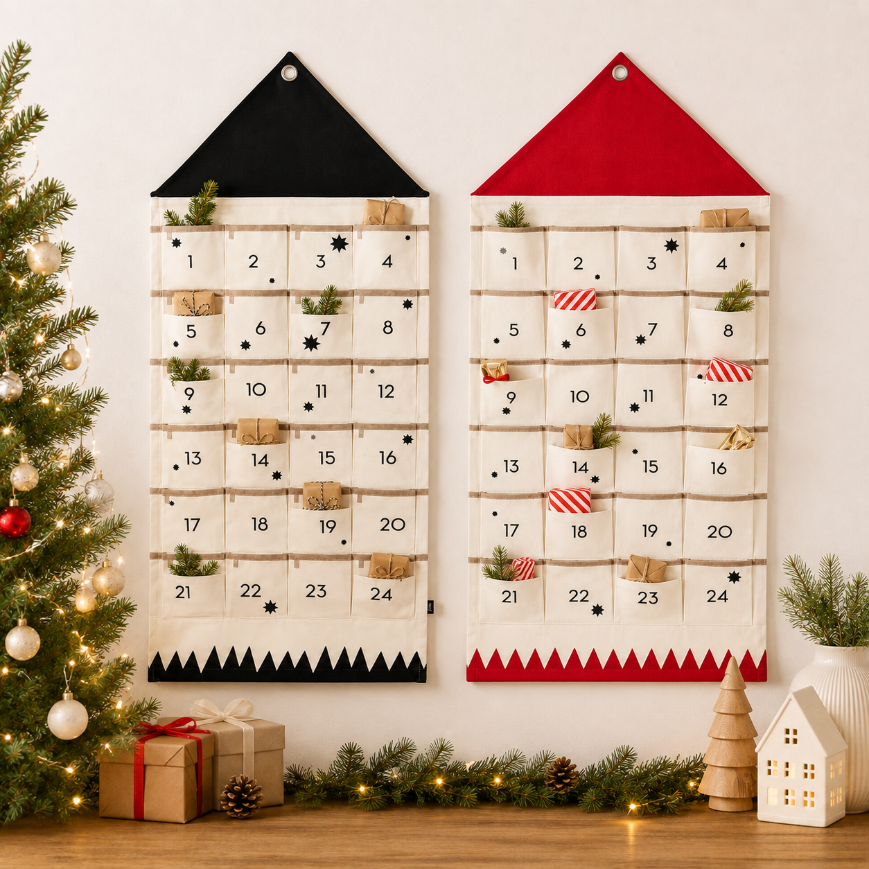 Personalisiertes Stoffdesign für einen Weihnachts-Countdown-Kalender