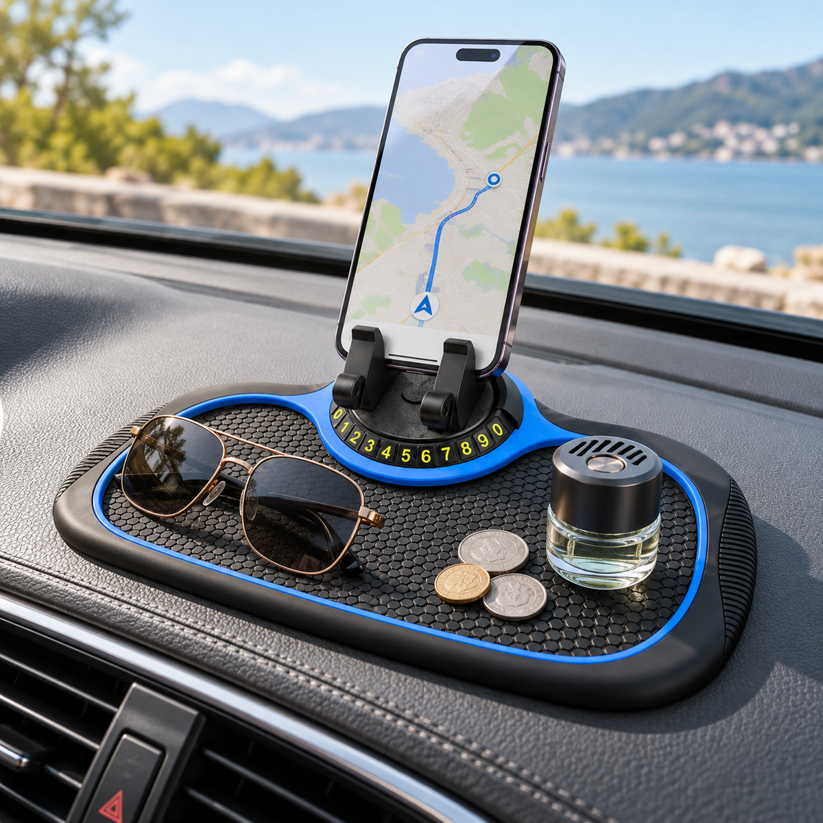 Universel telefonholder til bilen til montering på instrumentbrættet